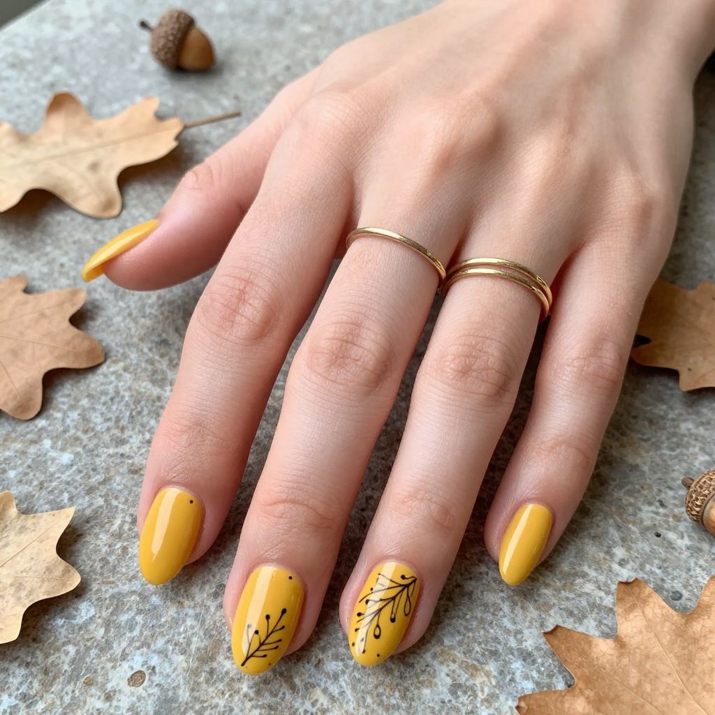 Mustard Yellow with Black Line Art