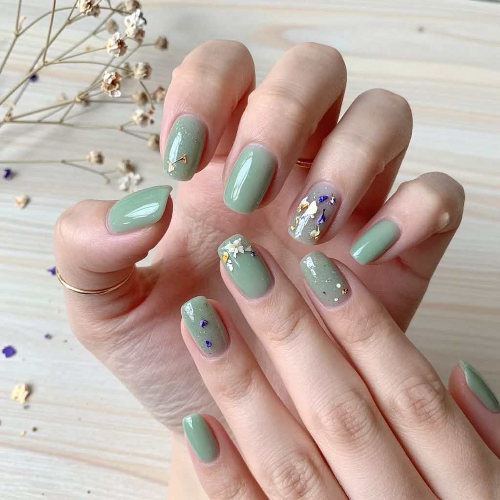 Sage Green with Dried Flower Inclusions