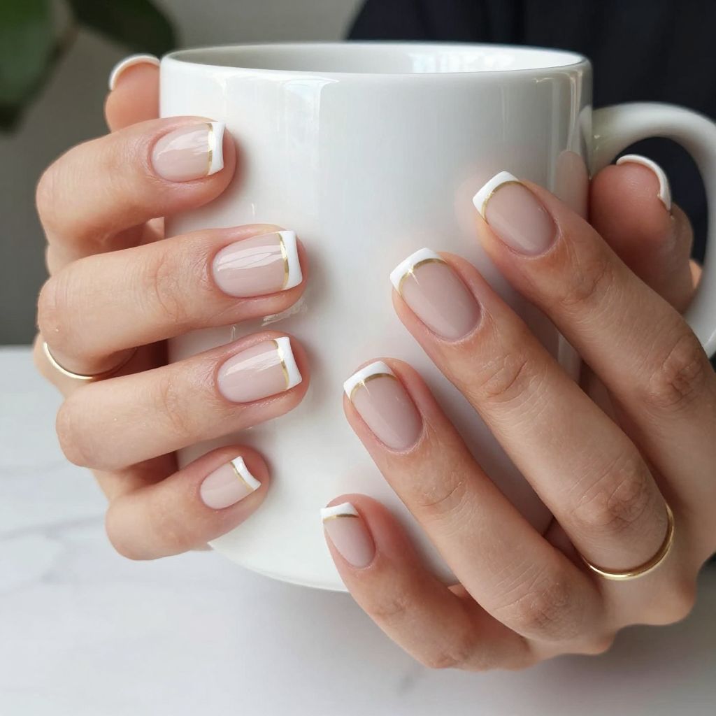 Classic White and Nude Short French Tips