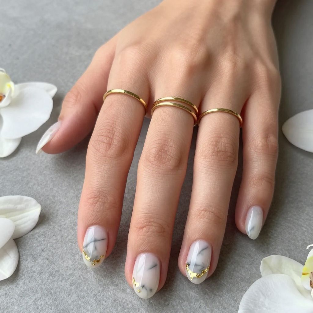 Marble Effect French Tips