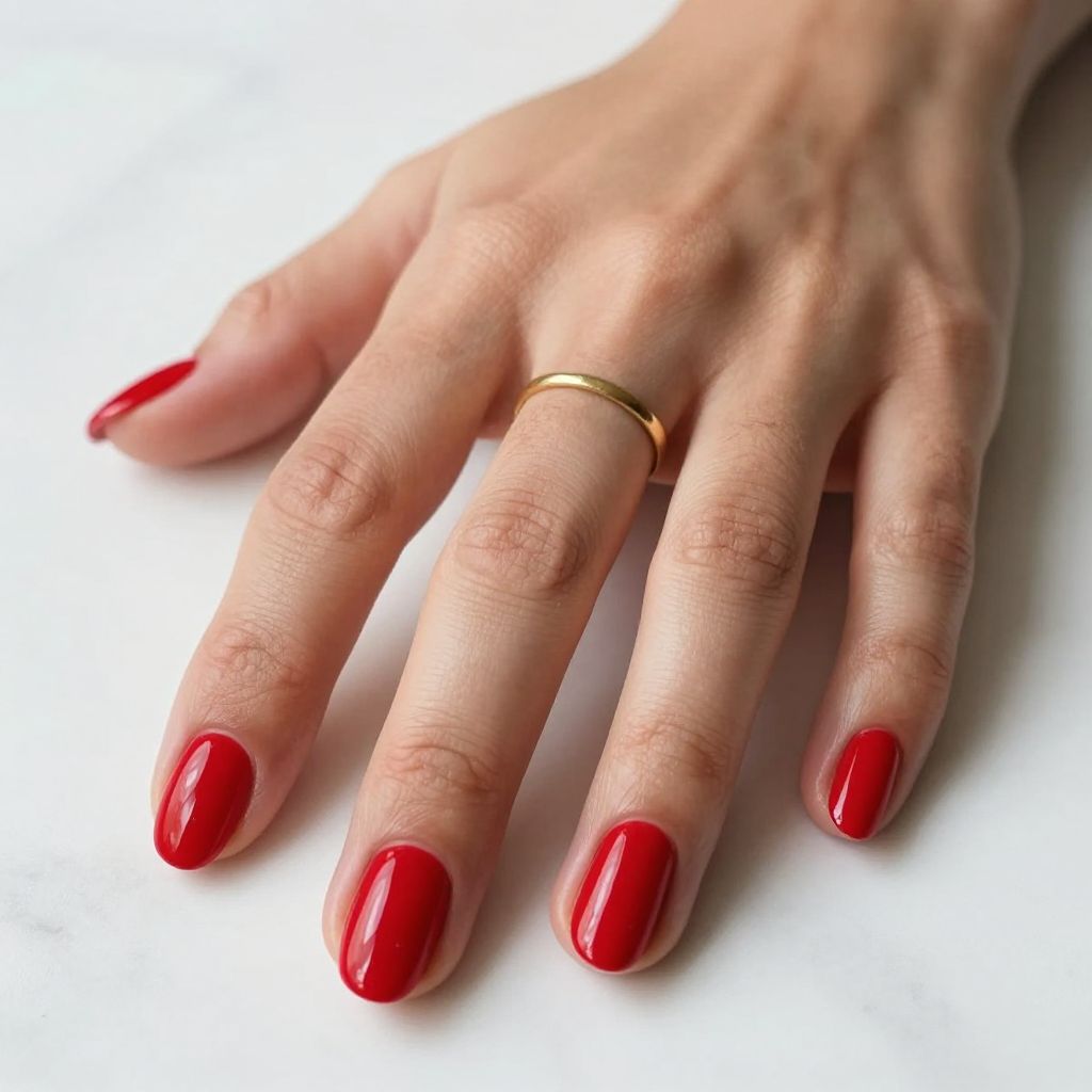 Classic Red Oval Nails