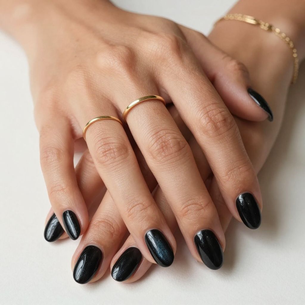 Black Cat Eye Short Nails