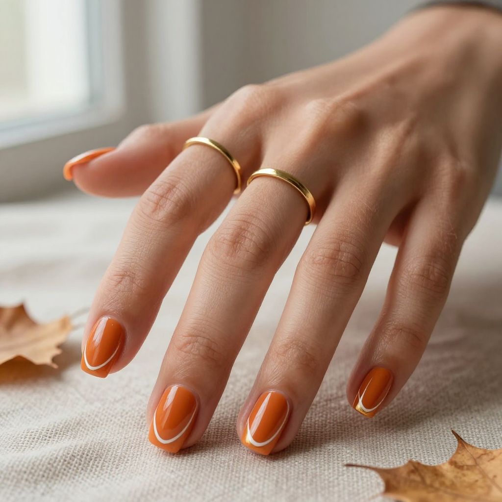 Burnt Orange with Geometric Accents Short Nails