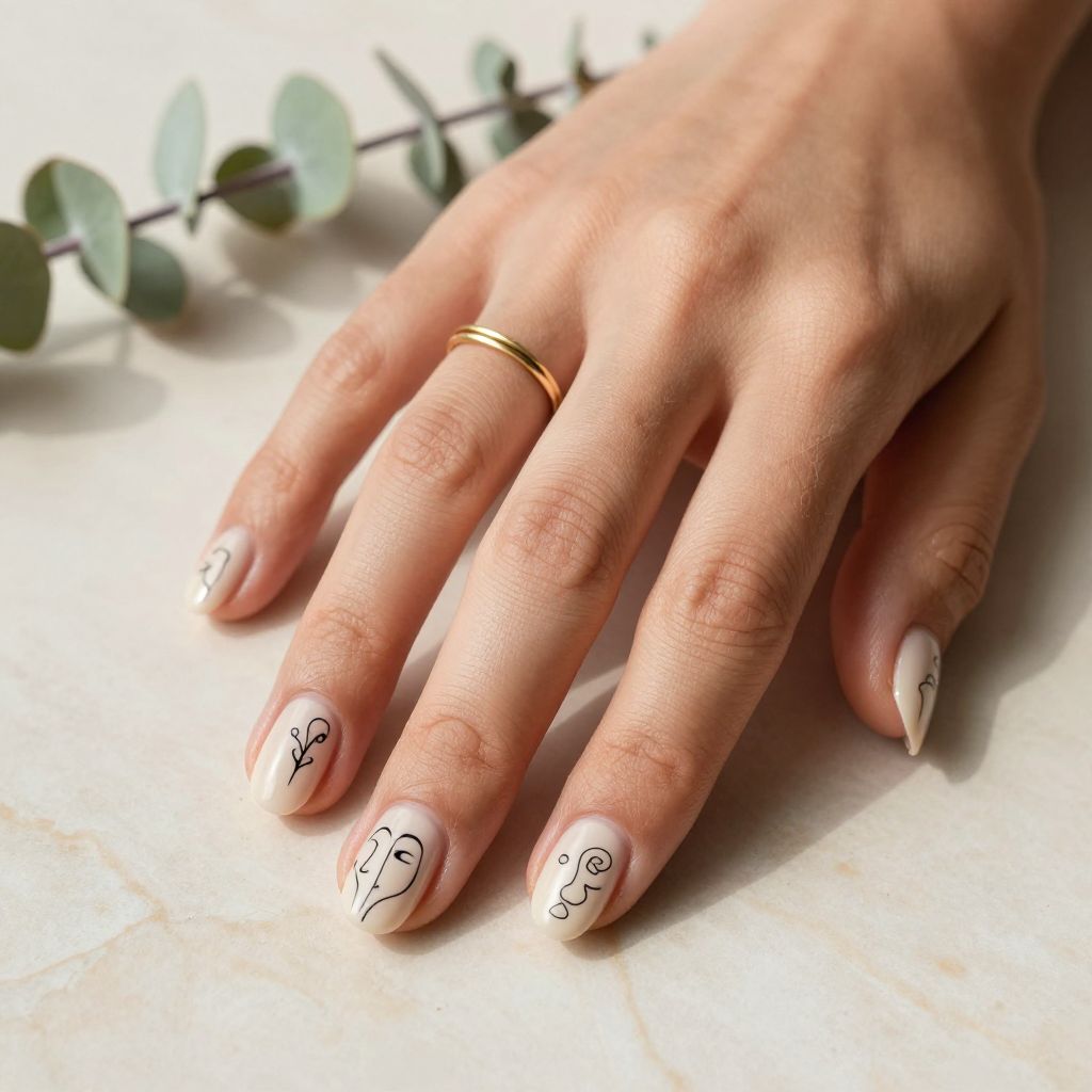 Minimalist Line Art Short Nails