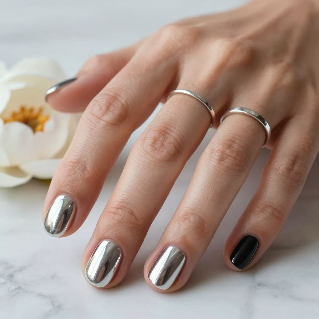 Chrome Silver with Matte Accent Nail
