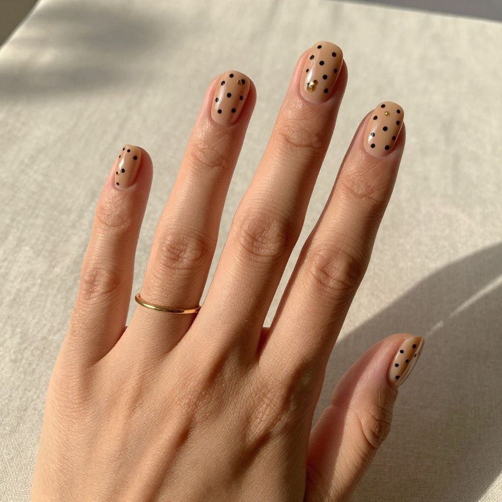 Warm Tan with Minimalist Black Dot Pattern