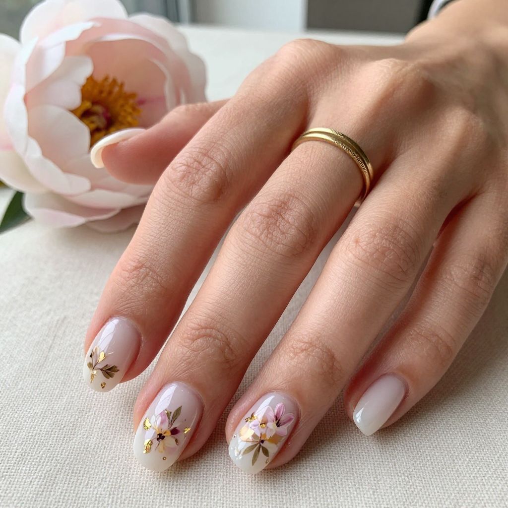 Milky White Base with Pressed Flowers