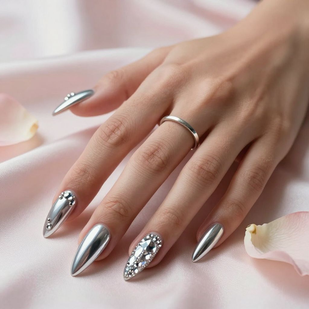 Silver Bling Stiletto Nails