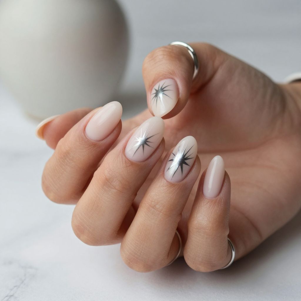 Silver Starburst Nails