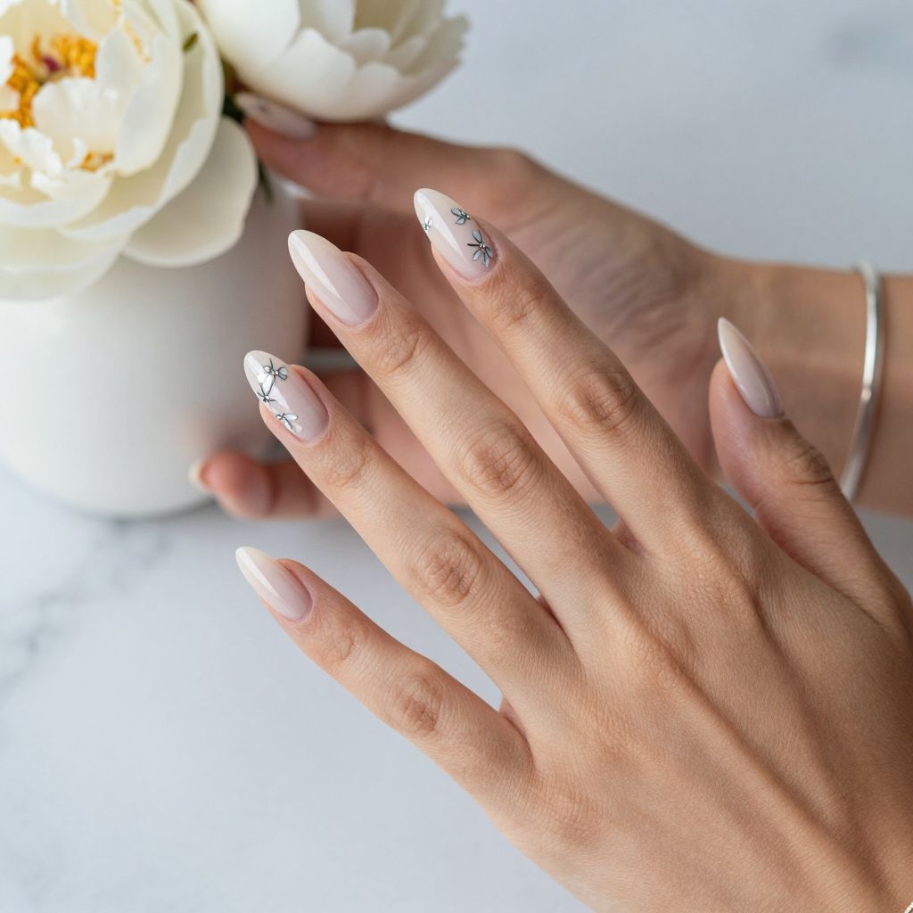 Silver Floral Accent Nails