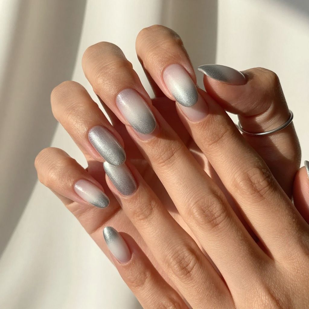 Silver Ombre Gradient Nails