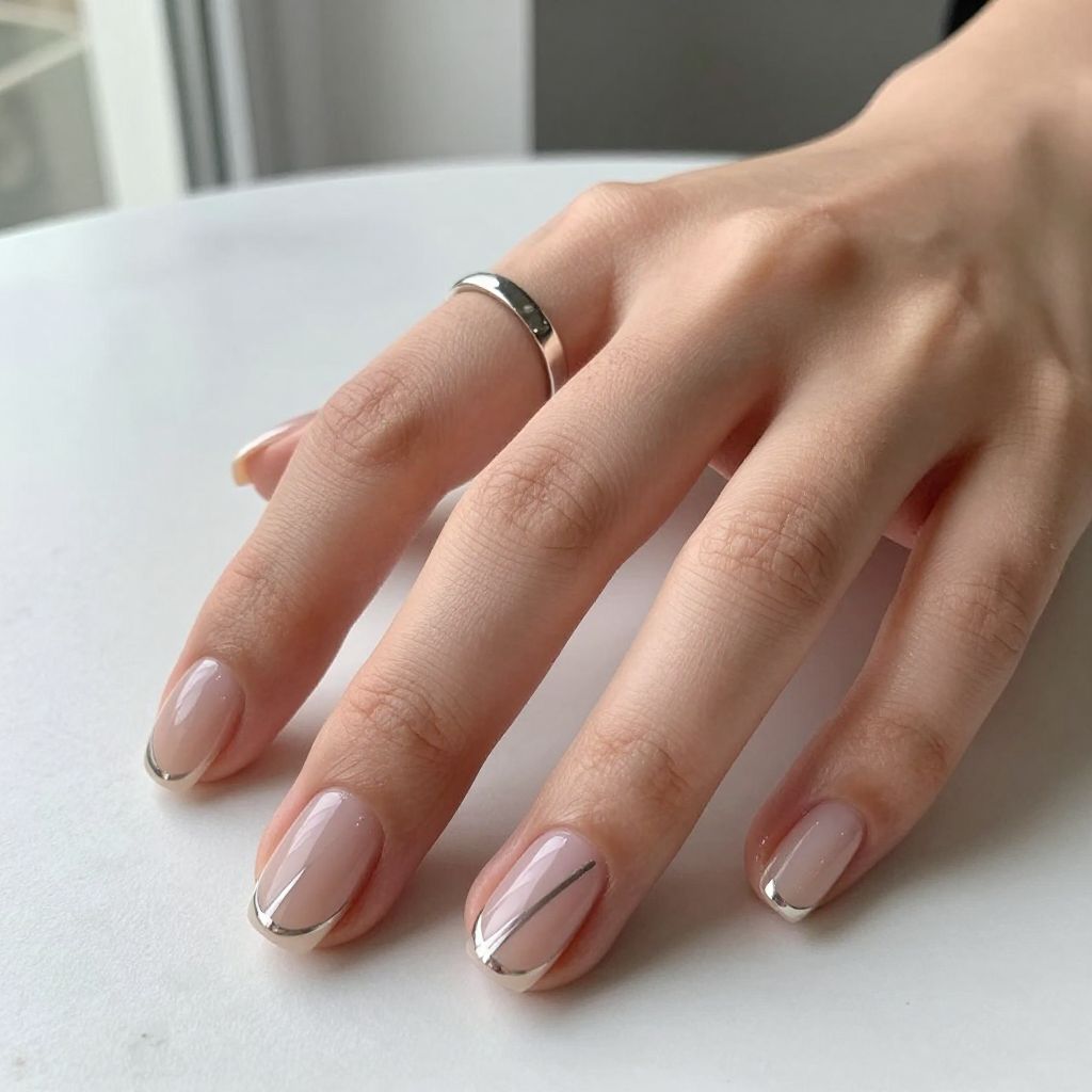 Minimalist Silver Line Nails