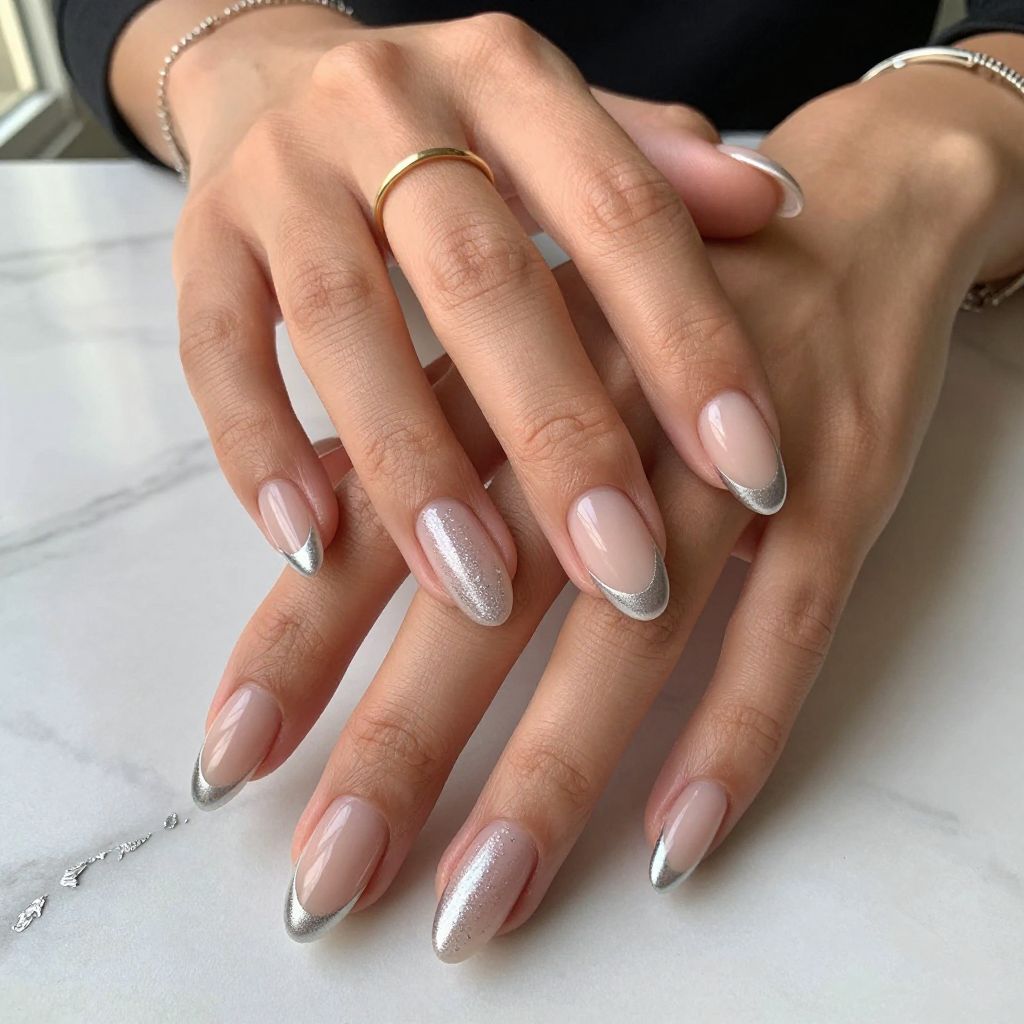 Silver French Tip Nails