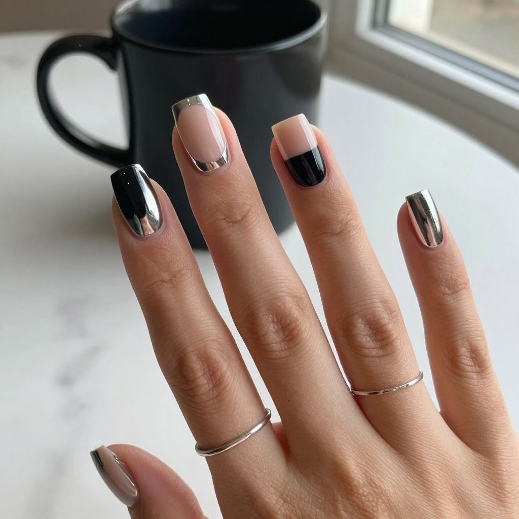 Silver Geometric Block Nails