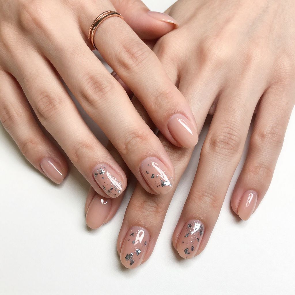 Silver Leaf Watercolor Nails