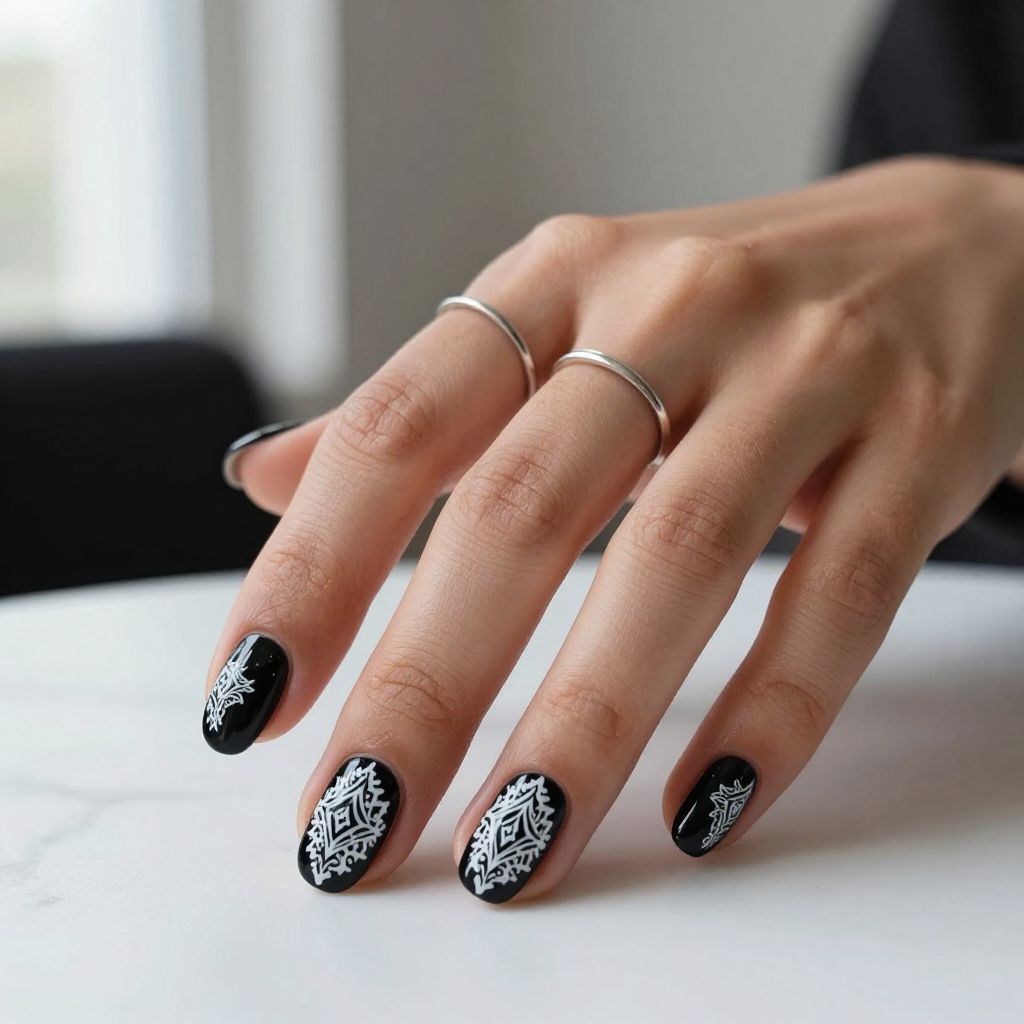 Black with Stamped Designs