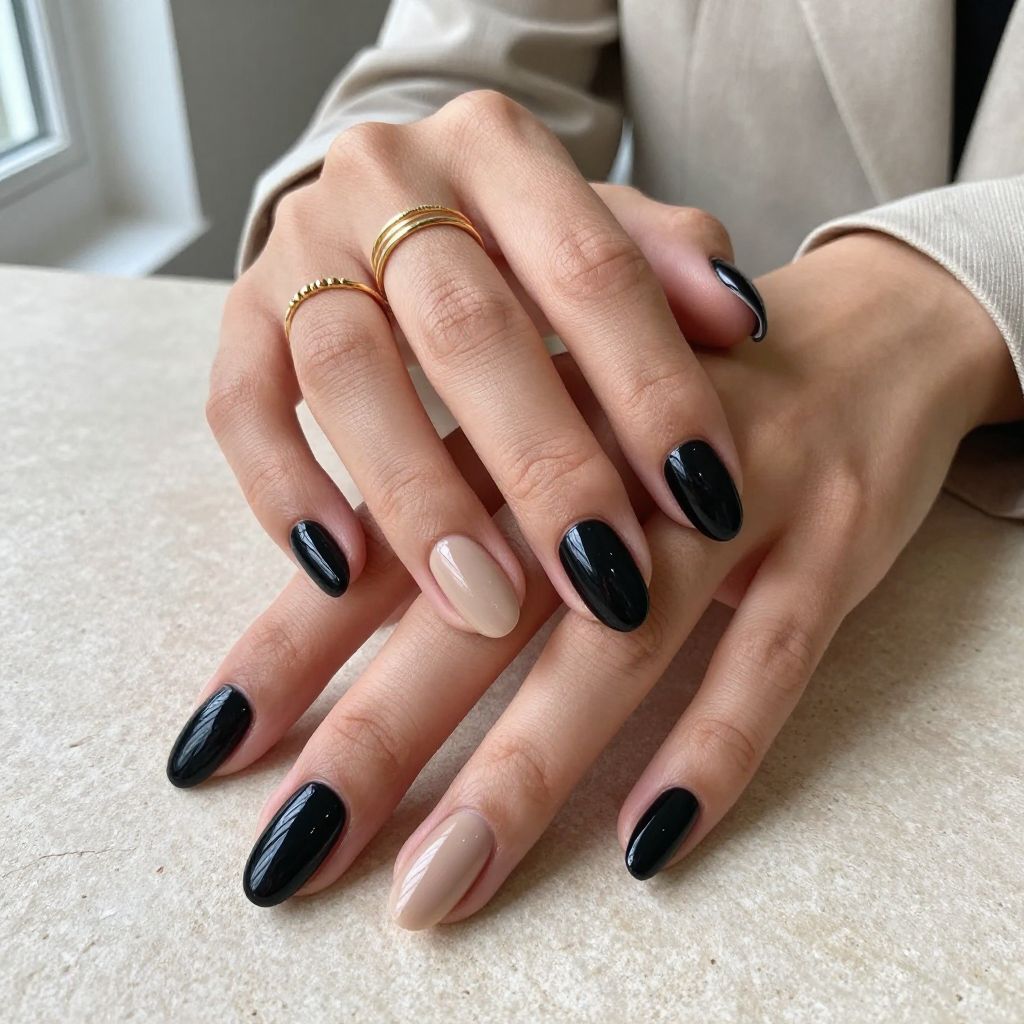 Black with Nude Accent Nails