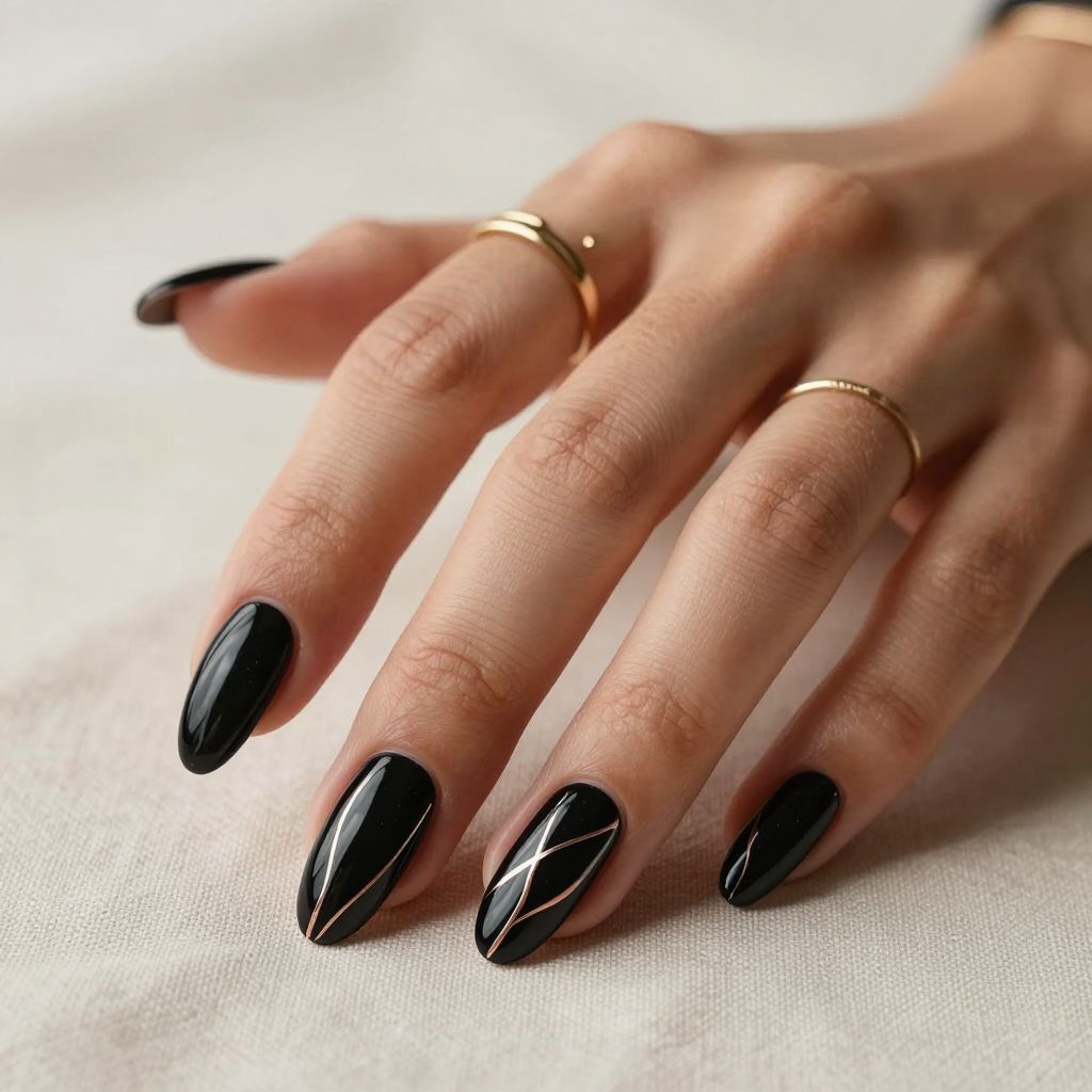 Black with Minimalist Line Art