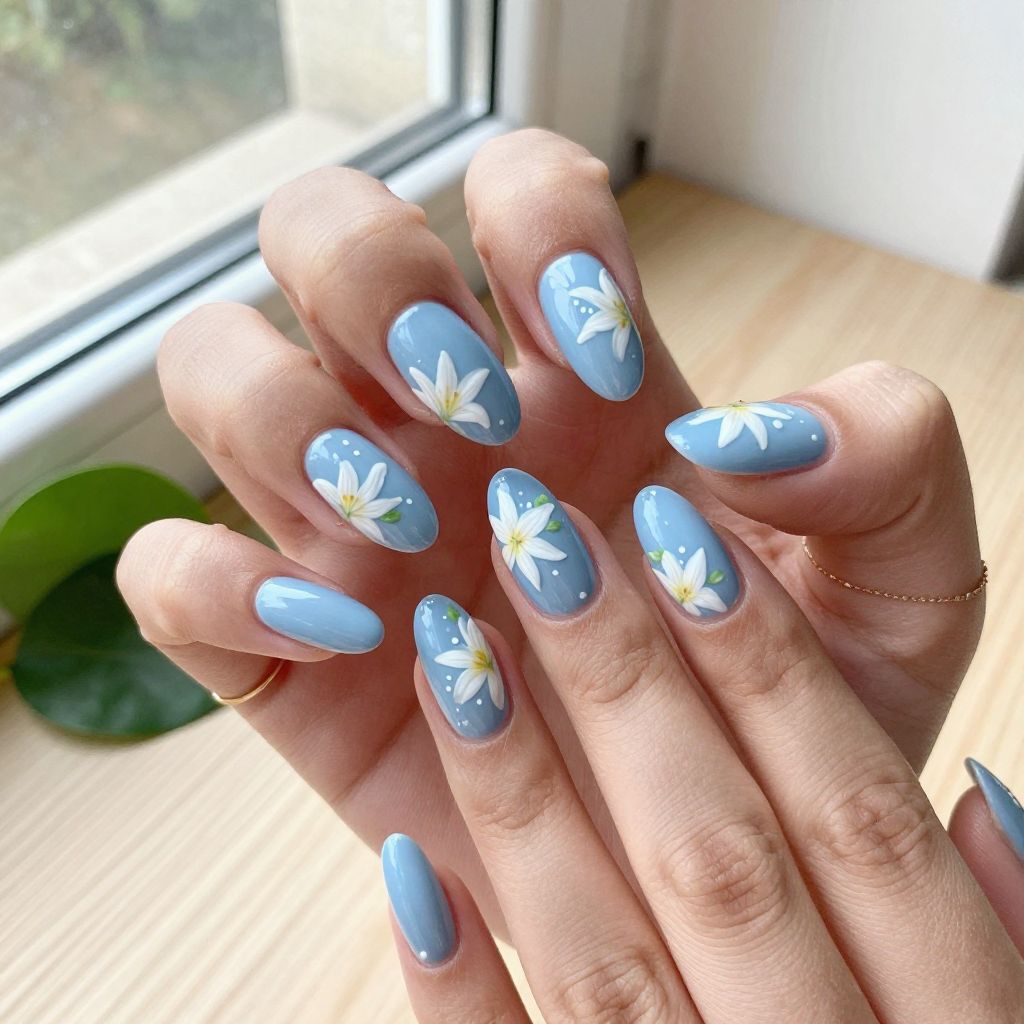Lily Pad Blue Water Nails