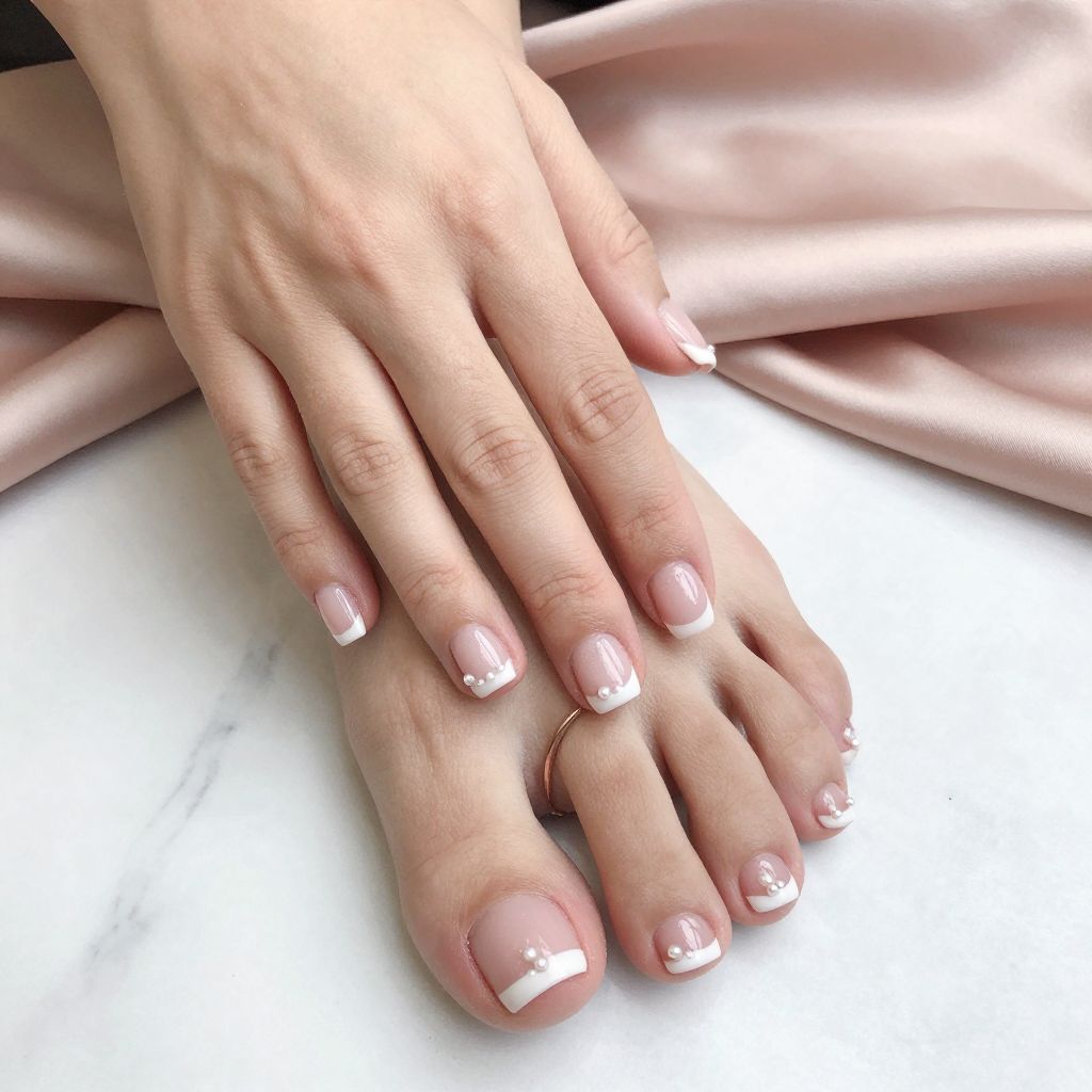 French Pedicure with Pearl Accent