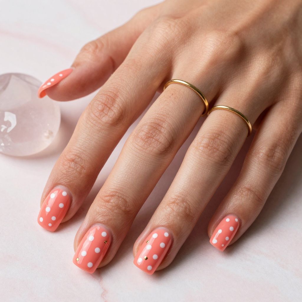 Coral Pink with White Dot Details