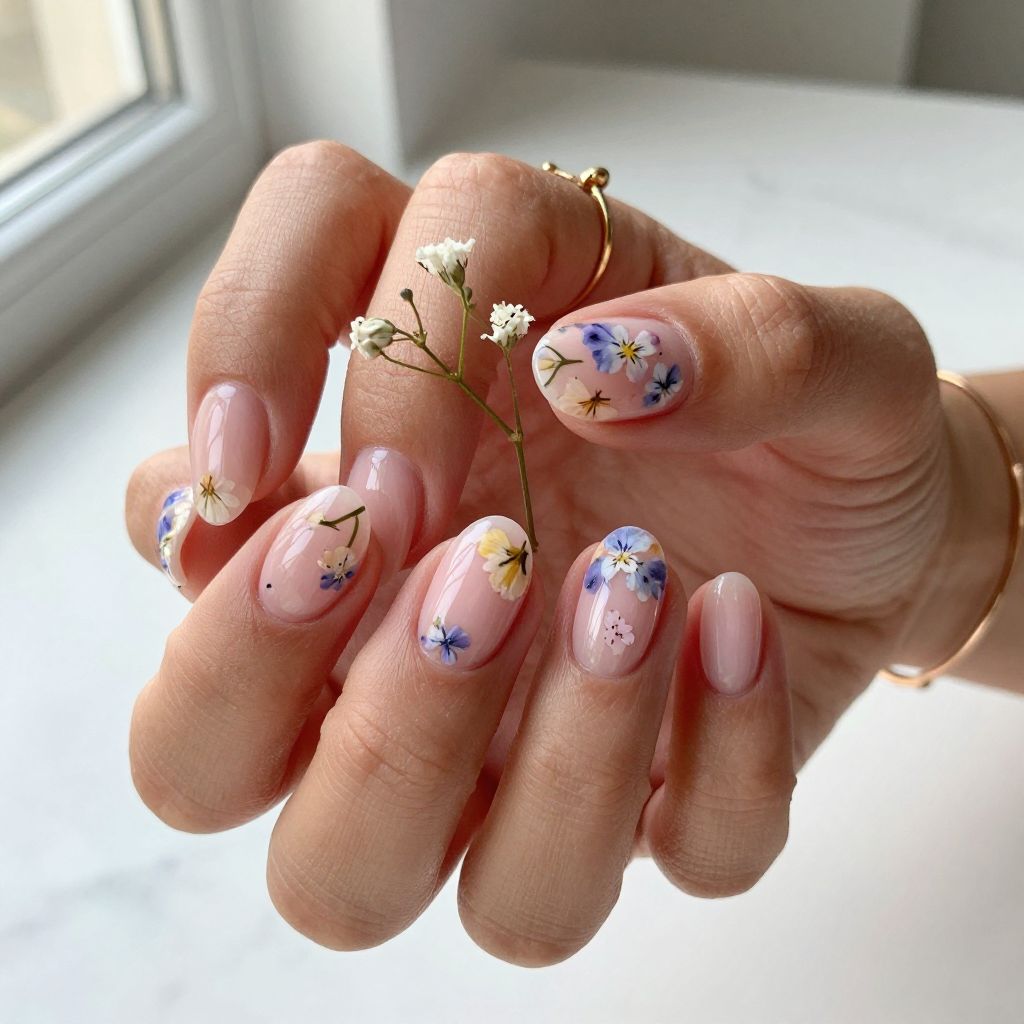 Blush Pink with Pressed Flowers