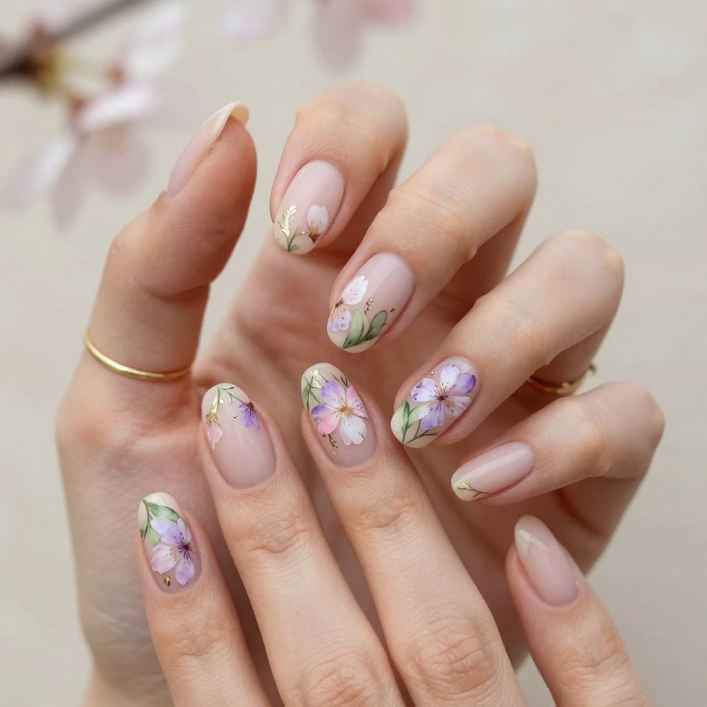 Floral Watercolor Nails