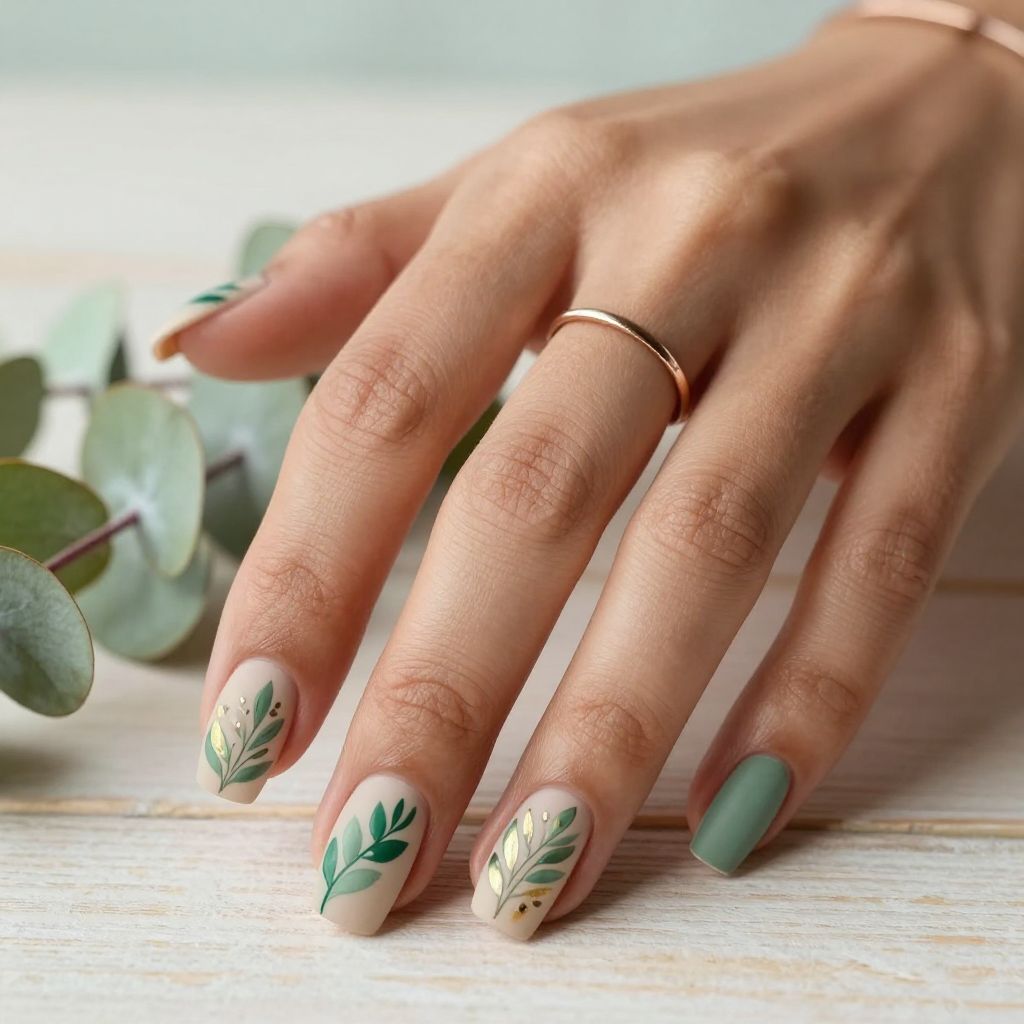 Botanical Leaf Pattern on Neutral Base