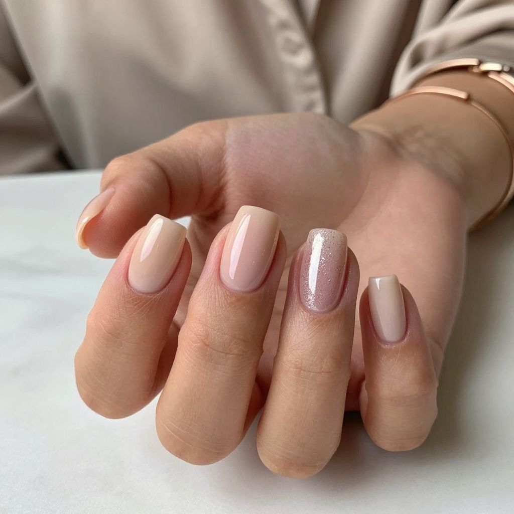 Classic Nude Square Nails with Glossy Finish