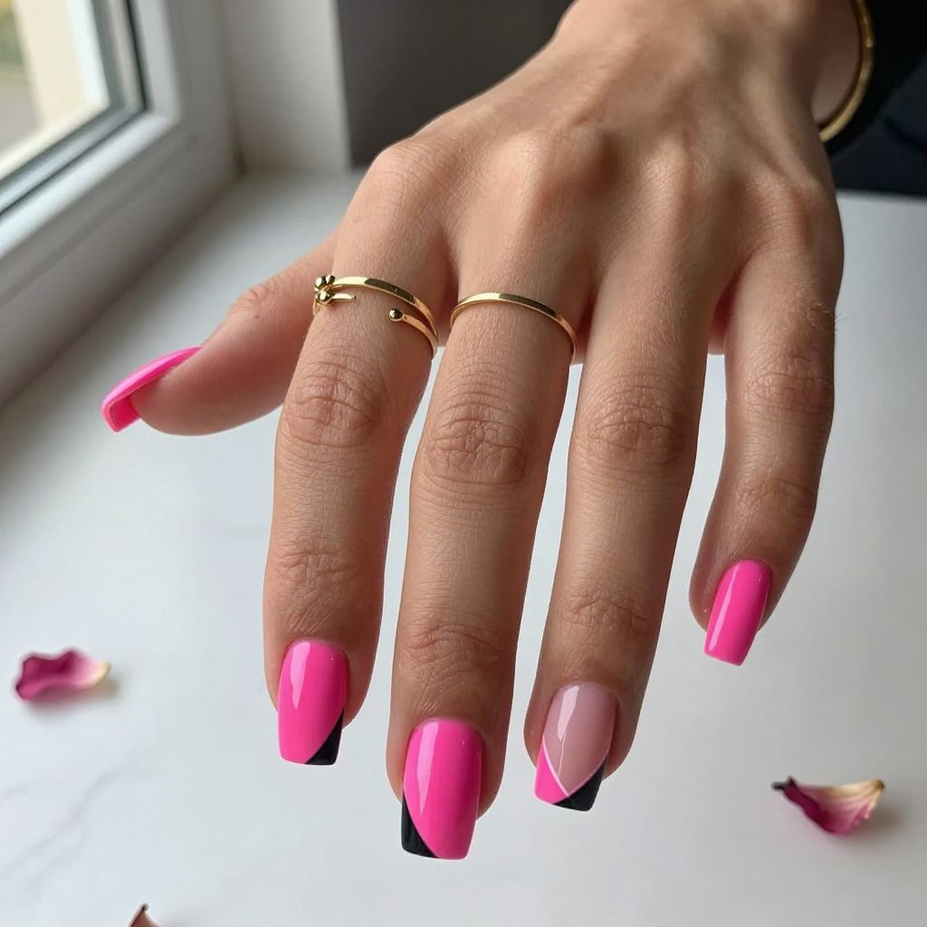Hot Pink with Black Negative Space Design