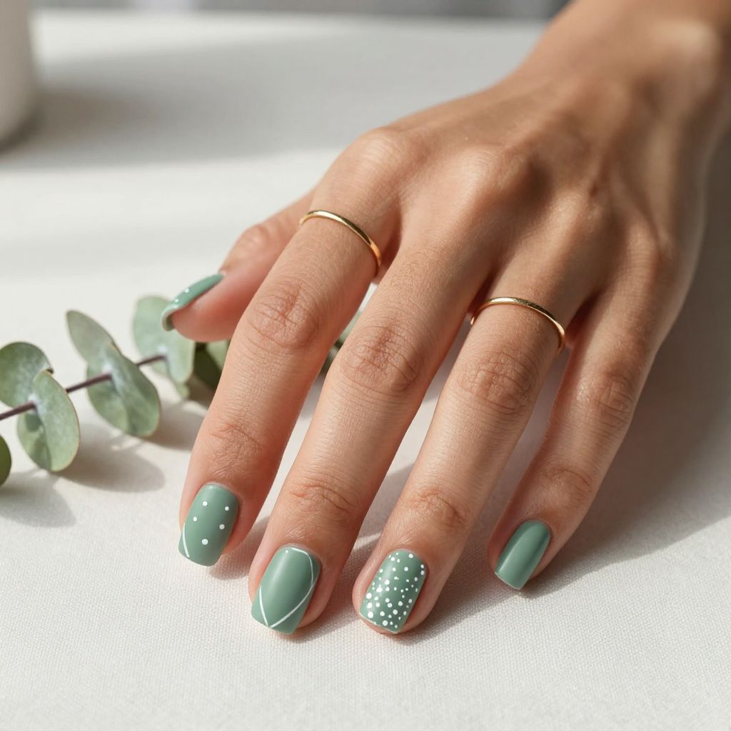 Sage Green Matte with Minimalist White Details