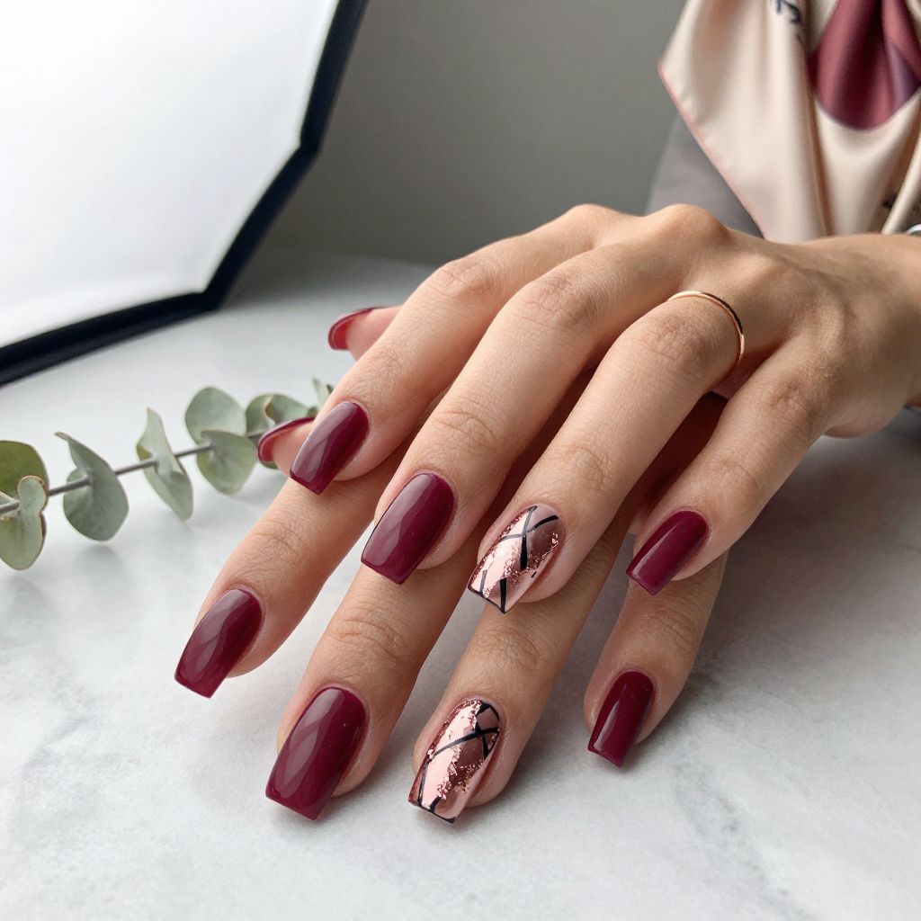 Burgundy with Rose Gold Foil and Geometric Patterns