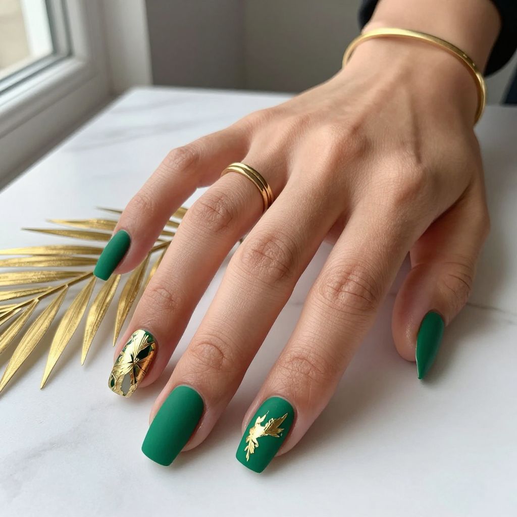 Deep Emerald Green with Gold Leaf Accents