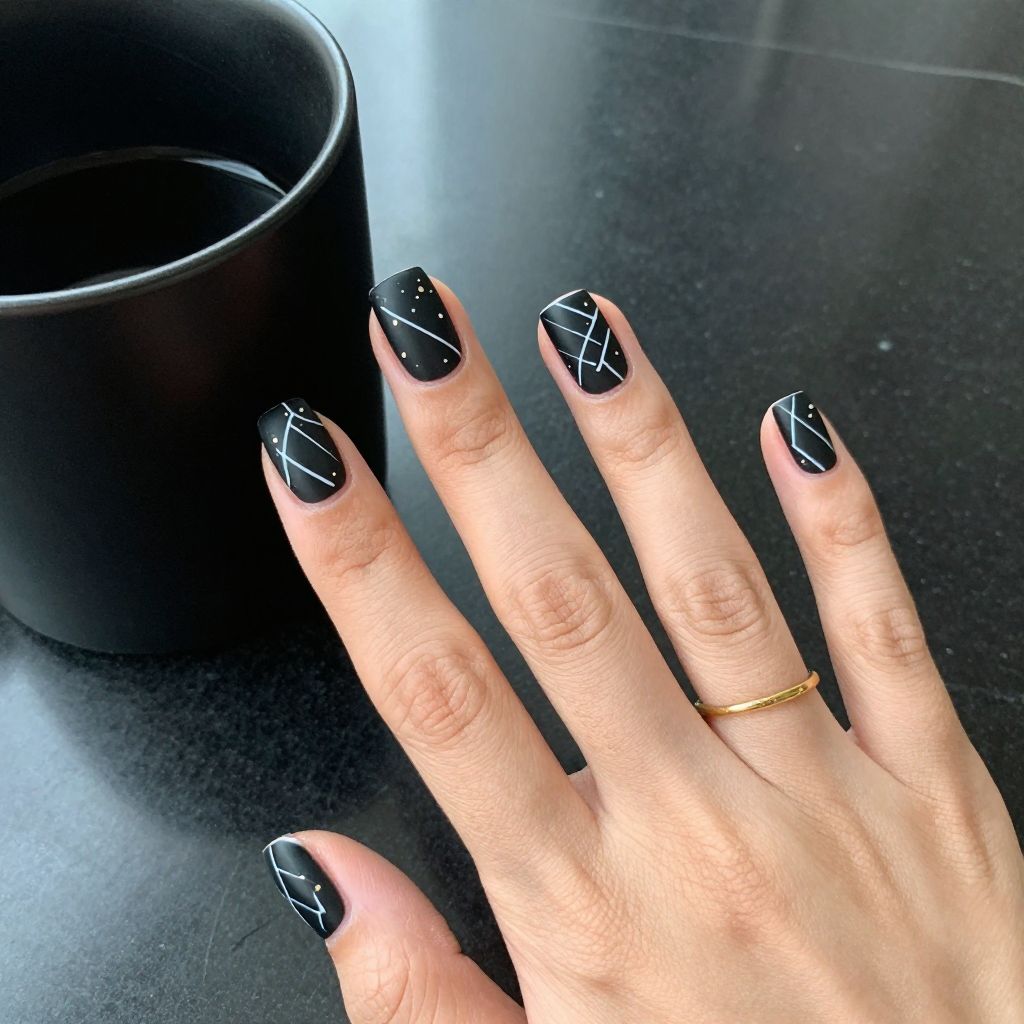 Stark Black with Minimalist White Line Art