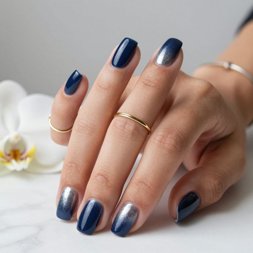 Deep Navy with Silver Sparkle Ombre