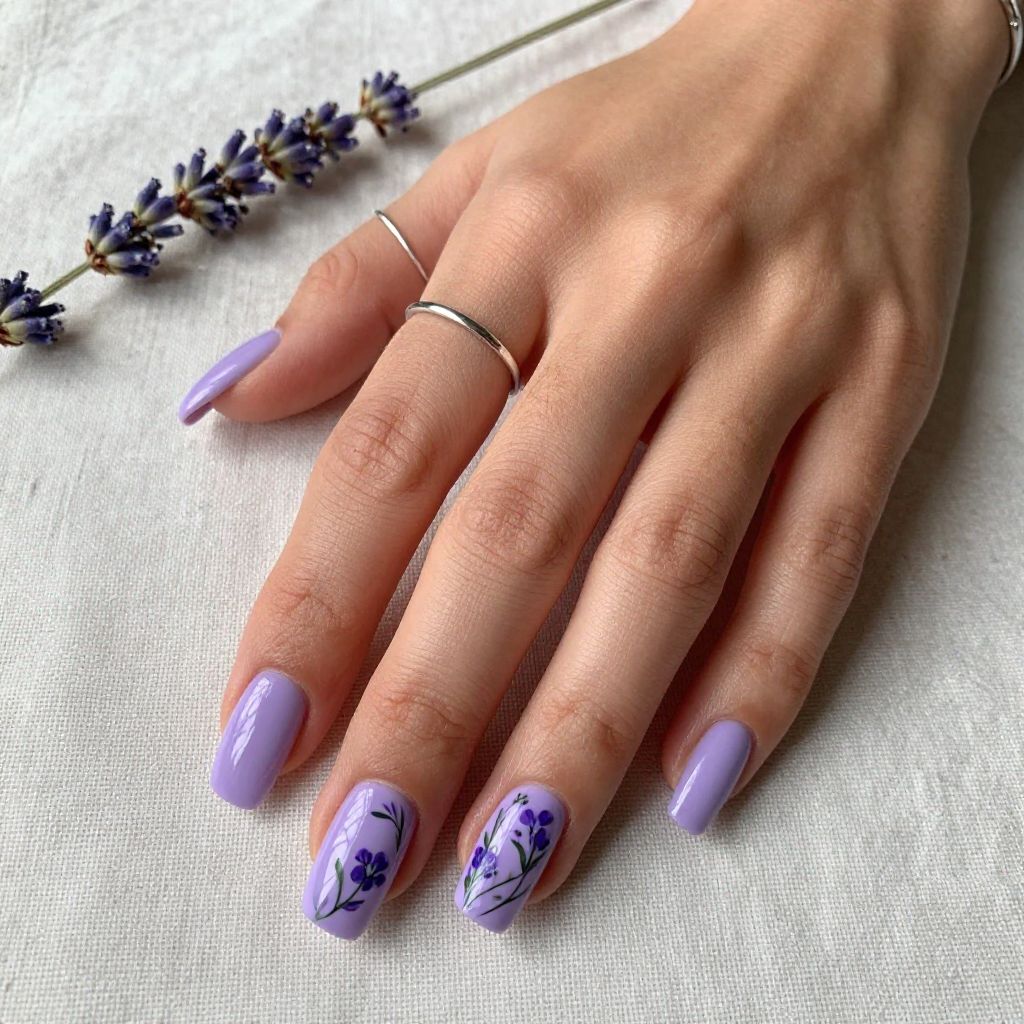 Soft Lavender with Delicate Floral Line Work