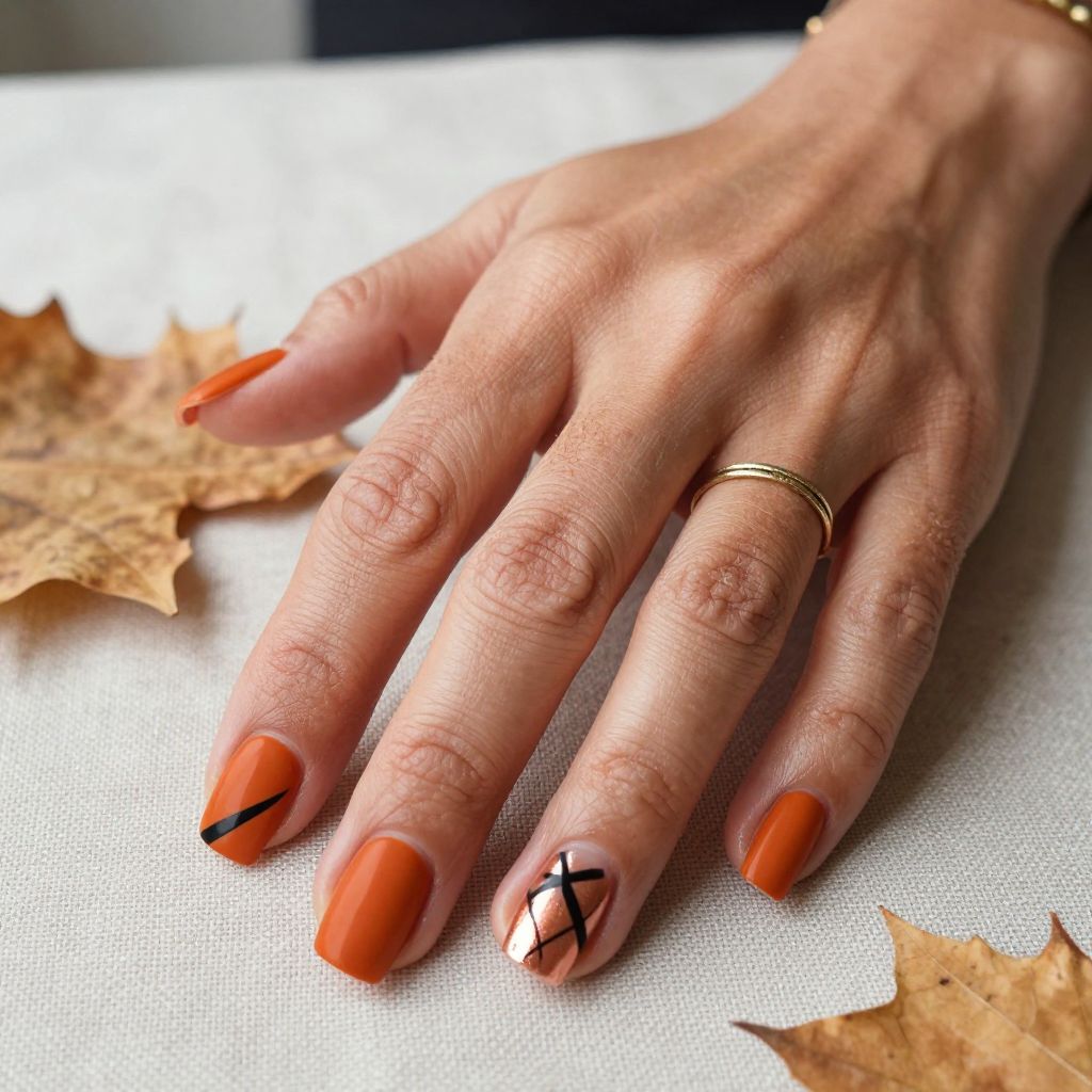 Burnt Orange with Black Geometric Shapes