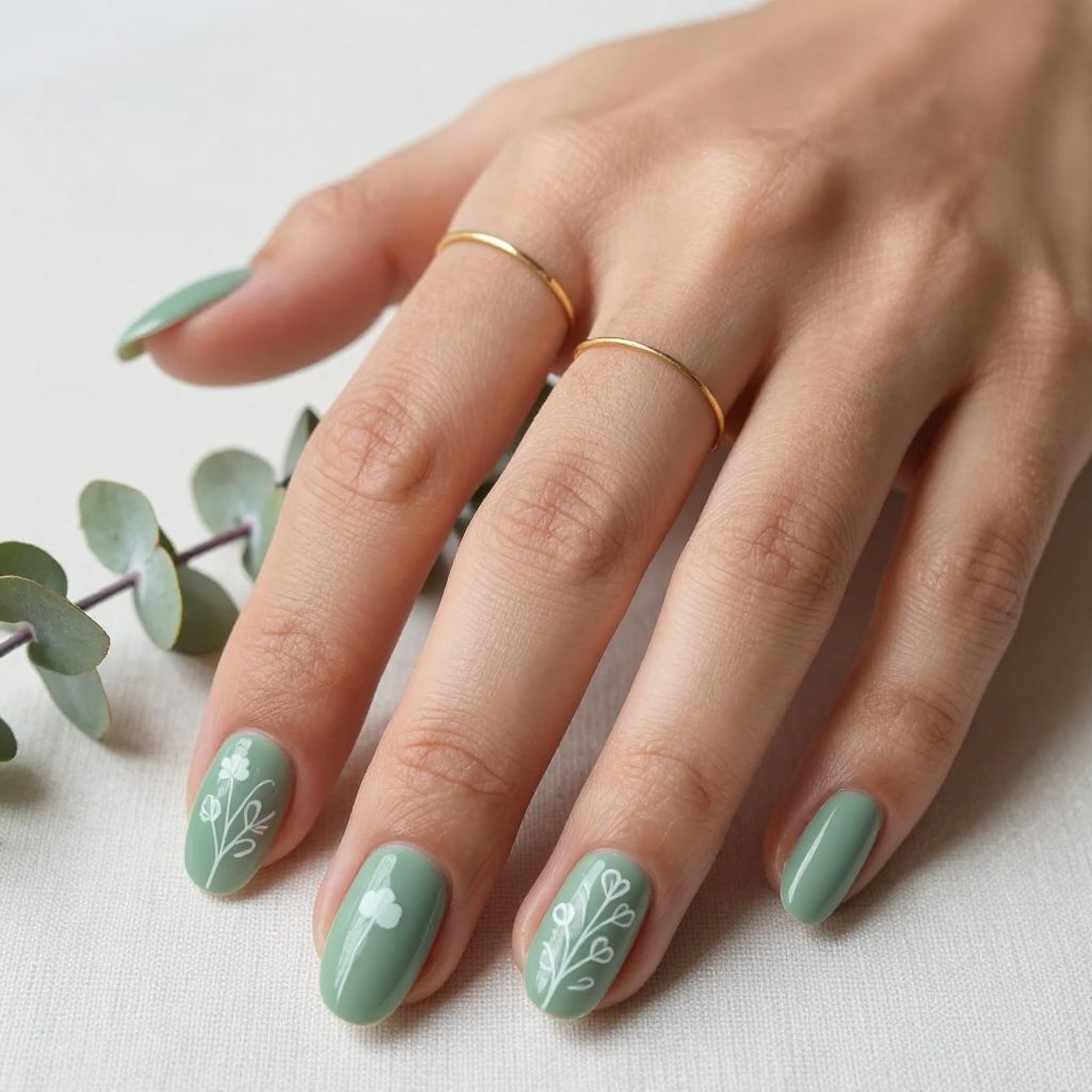 Sage Green with Delicate White Clover Line Art