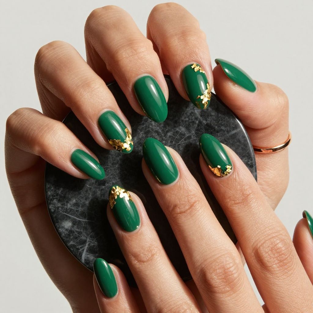 Hunter Green with Delicate Gold Leaf Details