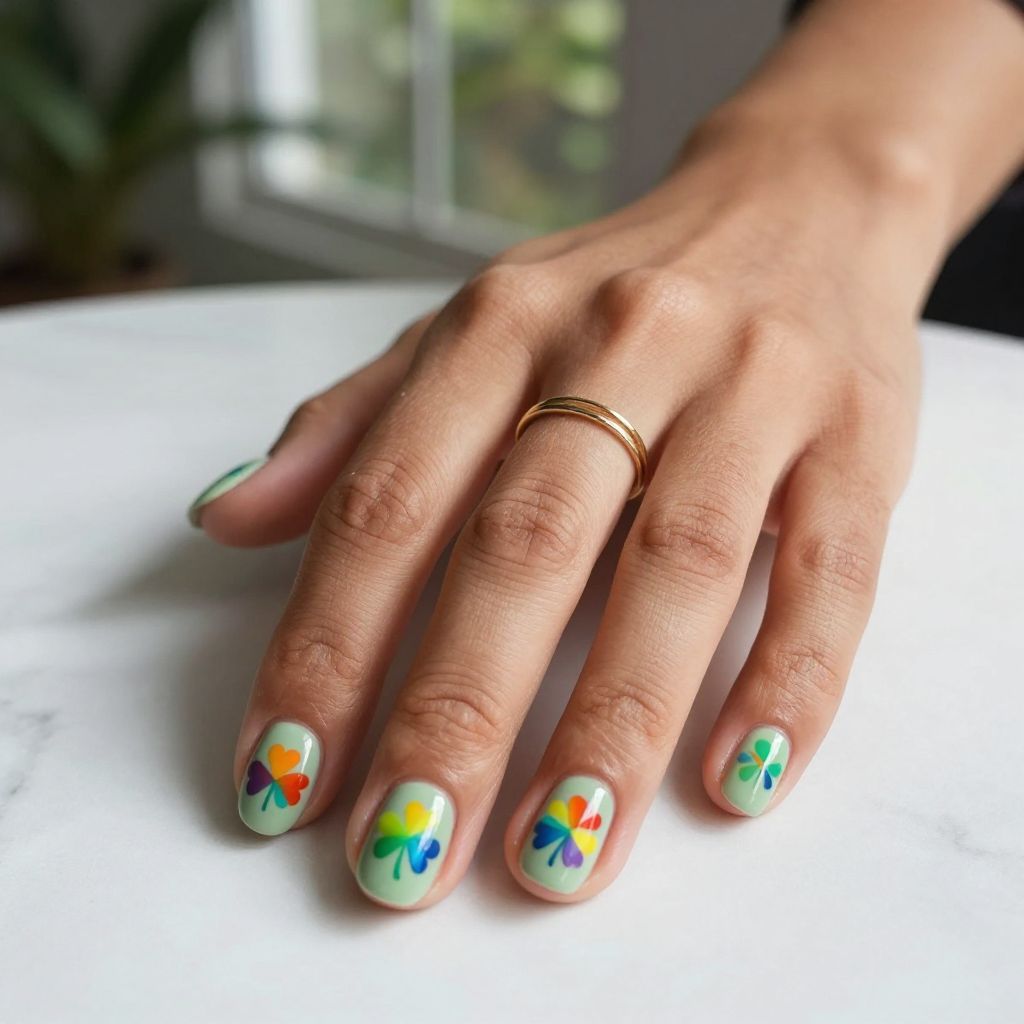 Pale Green with Rainbow Shamrock Details