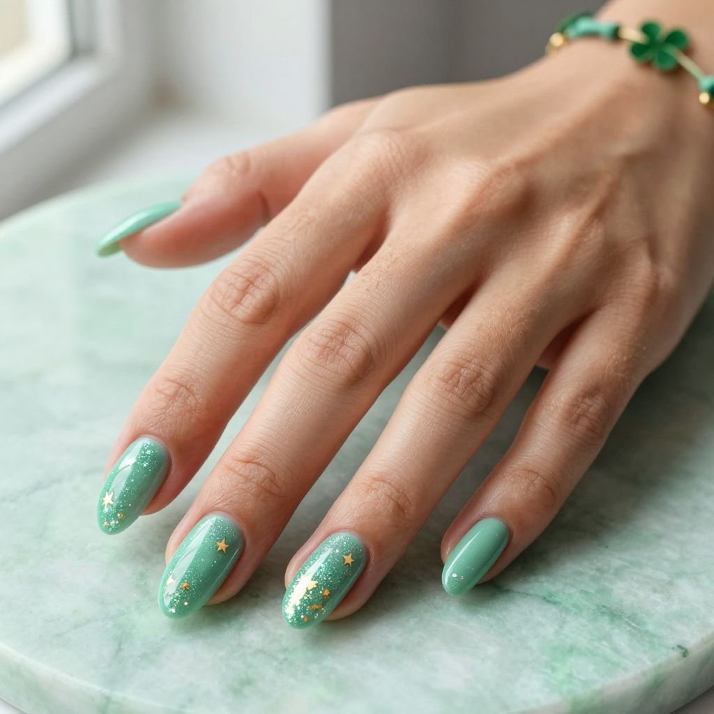 Seafoam Green with Gold Starry Night Pattern