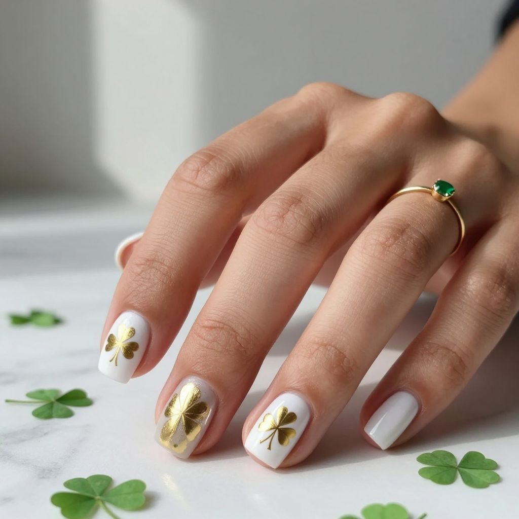 Metallic Gold Clover Accent Nails
