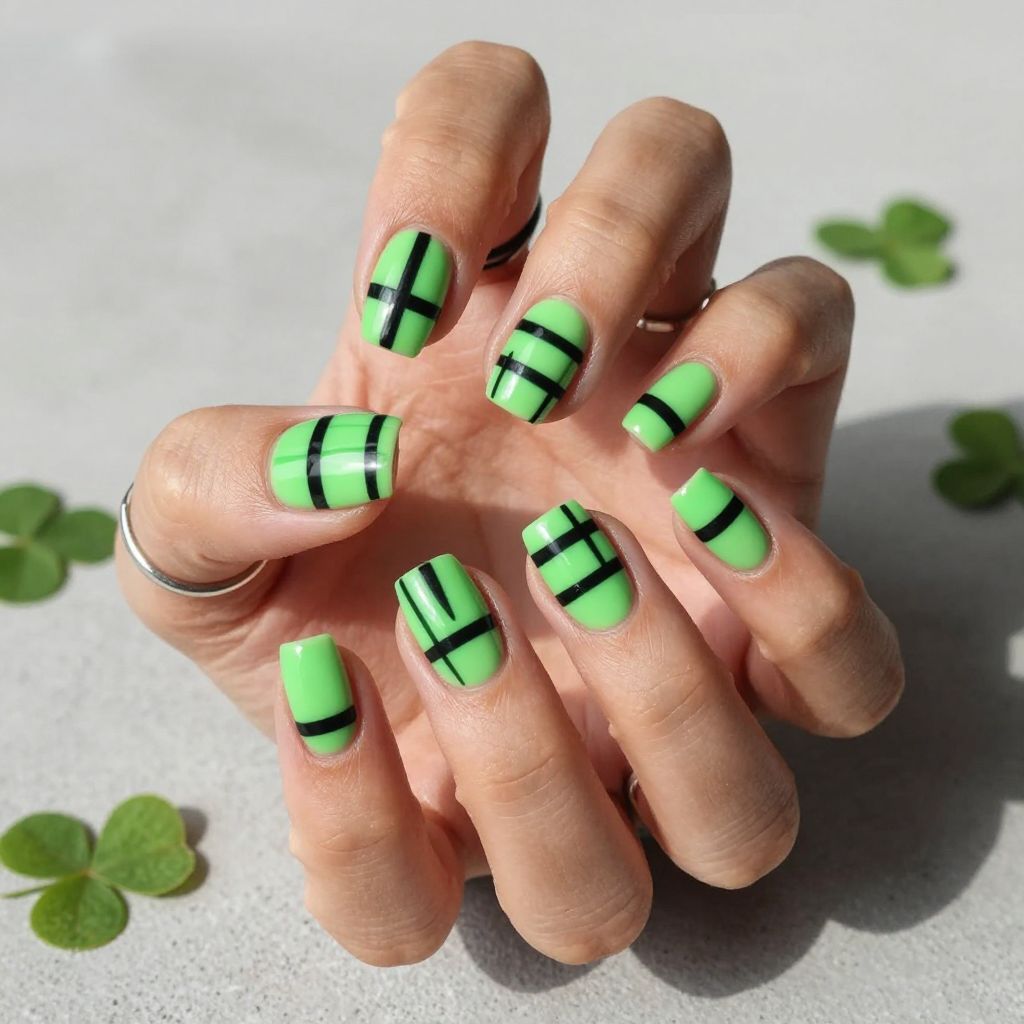 Neon Green with Black Geometric Stripes