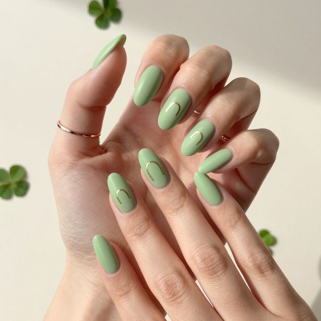 Light Green with Tiny Gold Horseshoes