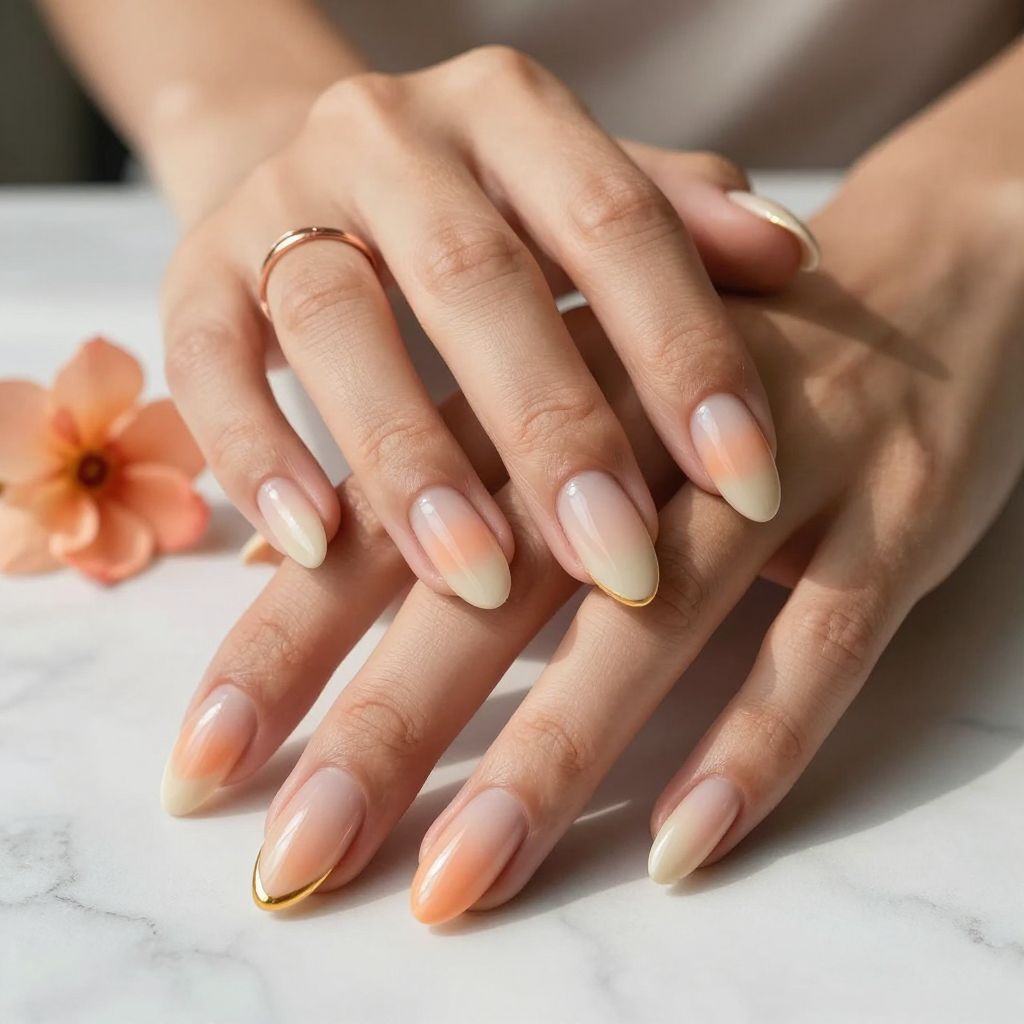 Peachy Cream Gradient French Tips