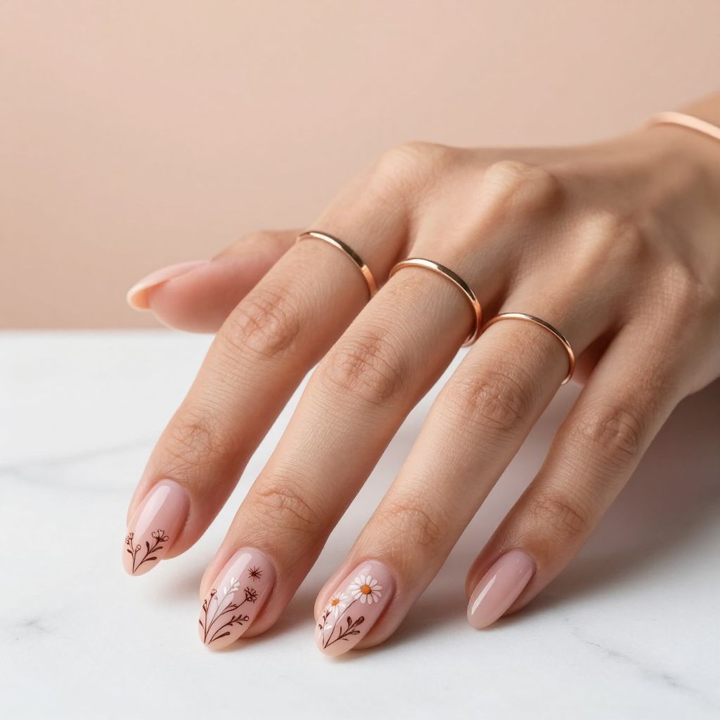 Soft Pink with Delicate Floral Line Art