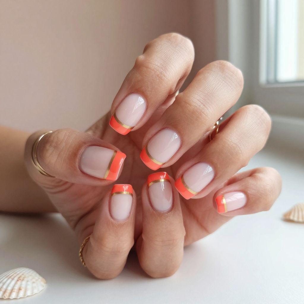 Coral and Gold Striped Tips