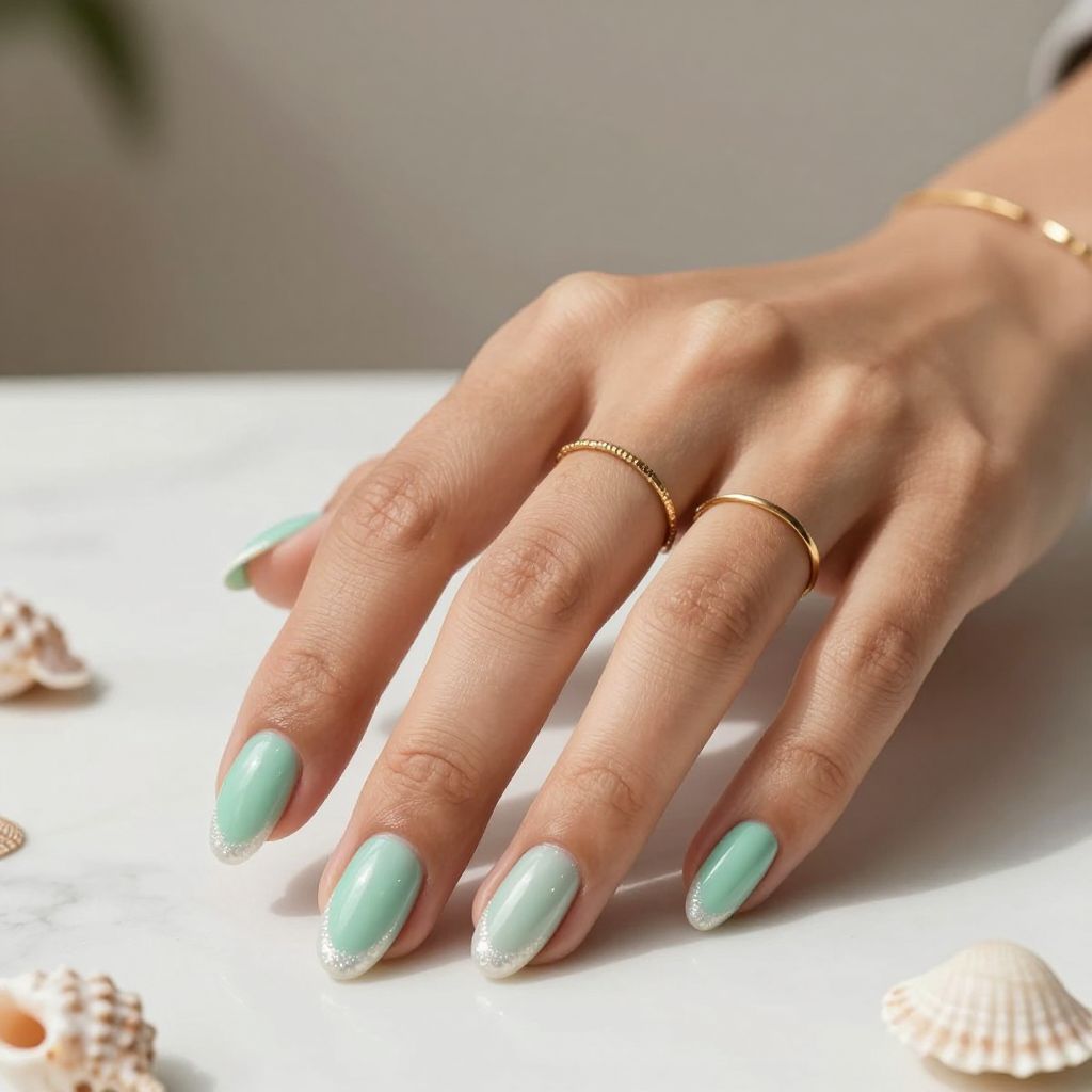 Seafoam and Pearl French Tips