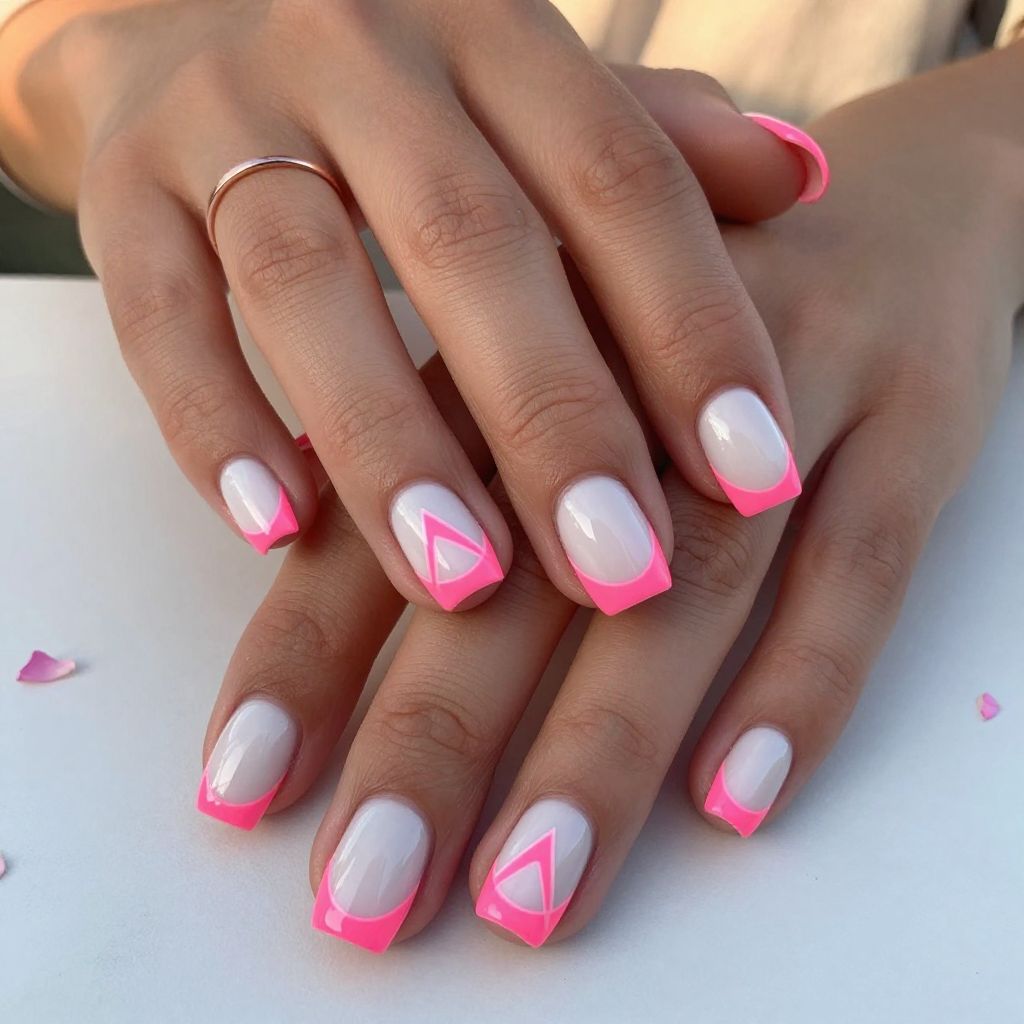 Neon Pink with White Geometric Lines