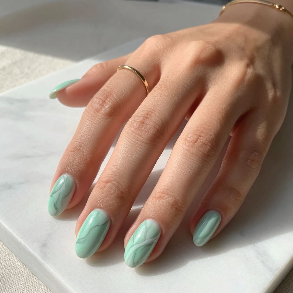 Mint Green Marble French Tips